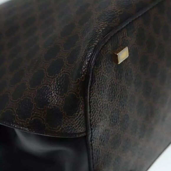 CELINE Macadam Canvas Hand Bag PVC Leather Black Gold Auth 91011 - Picture 3 of 16